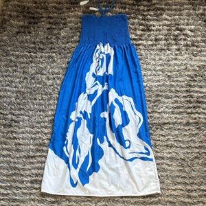 Gypsie Blu Brand Blue and White Floral Pattern Maxi Dress Size M